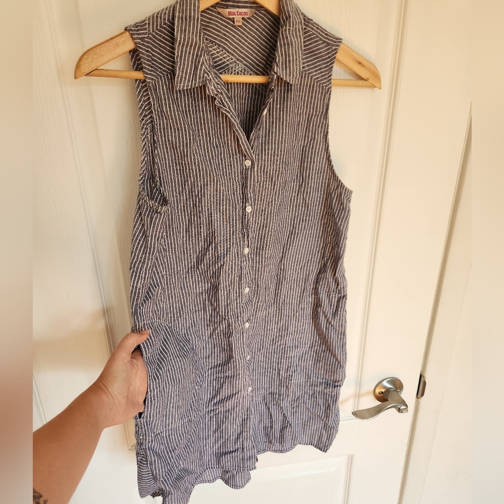 Striped Sleeveless Button-Up Top